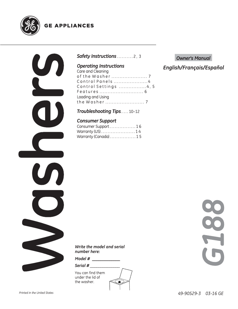 Página 1 del manual Manual de uso y mantenimiento GE GTWP1800DWW