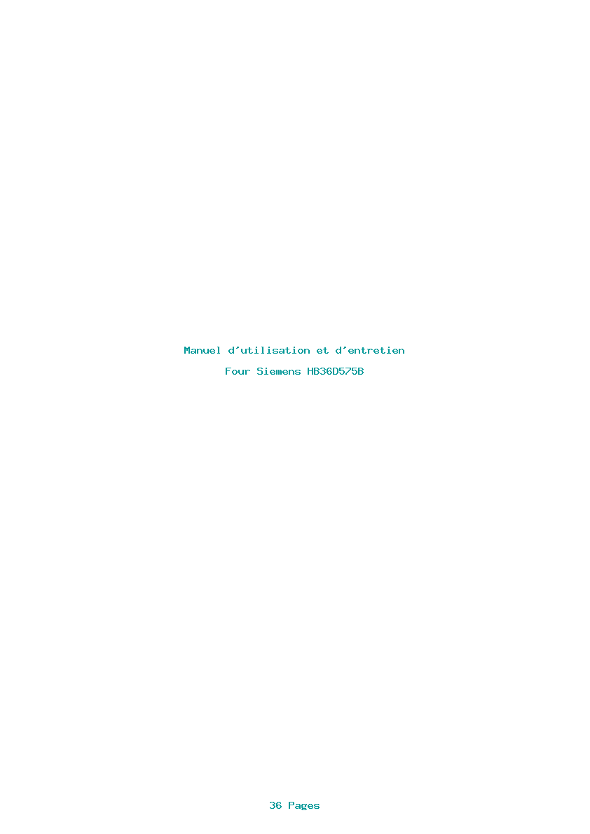 Page 1 de la notice Manuel d'utilisation et d'entretien Siemens HB36D575B