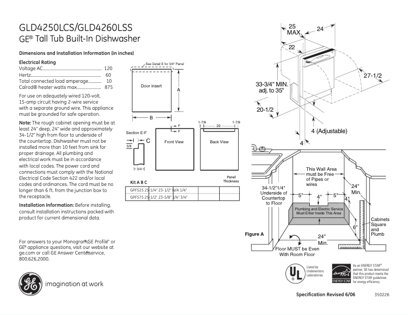 Page n°1 - Fiche technique GE GLD4260LSS