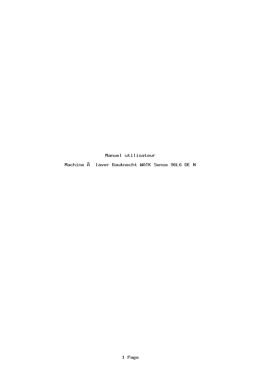 Page 1 de la notice Manuel utilisateur Bauknecht WATK Sense 96L6 DE N