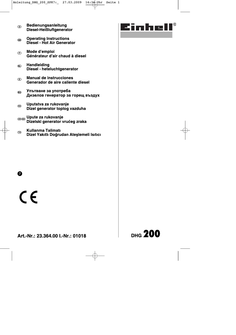 Page 1 de la notice Mode d'emploi Einhell DHG 200