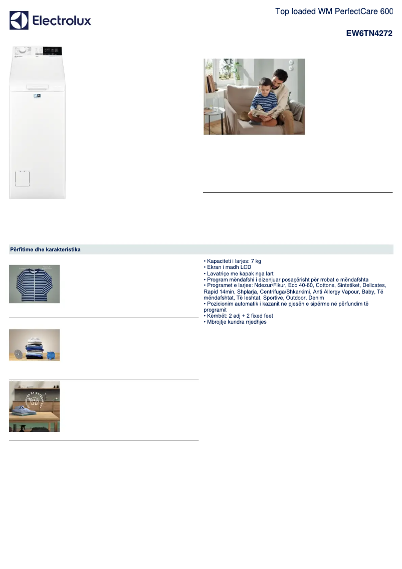 Page 1 de la notice Fiche technique Electrolux EW6TN4272