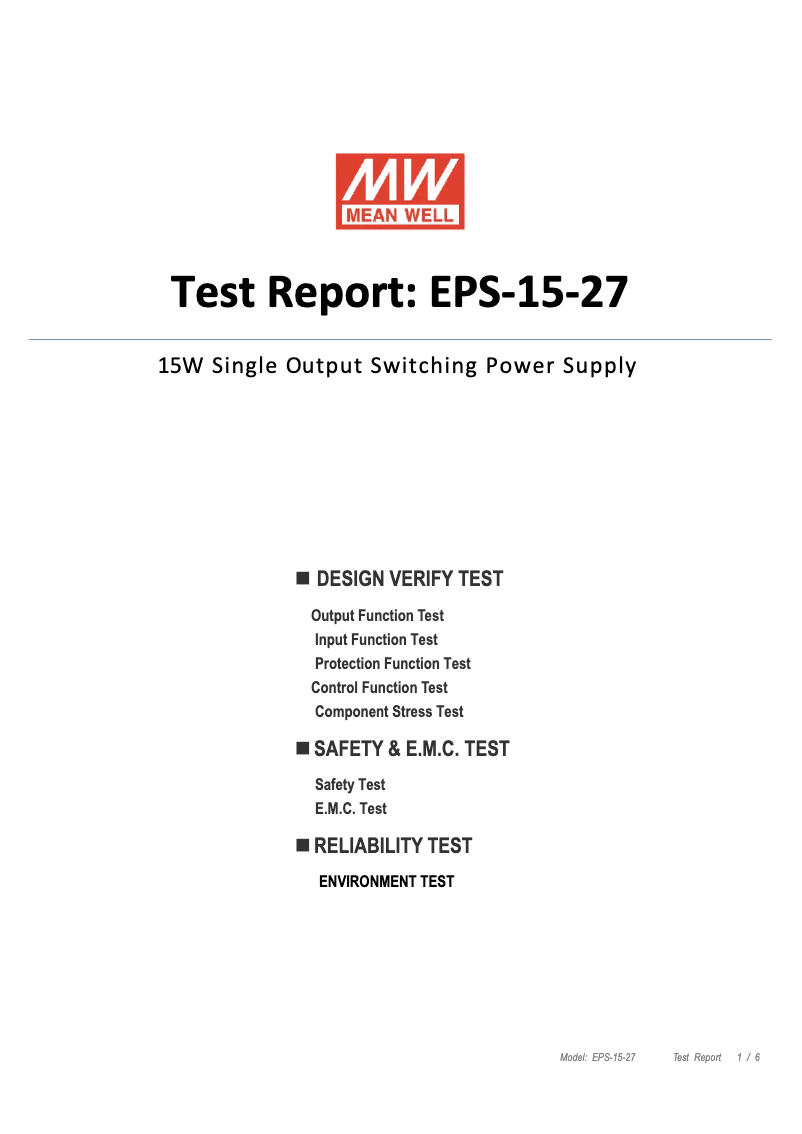 Page 1 of the manual Technical Sheet Mean Well EPS-15-27