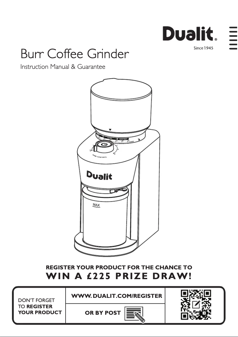 Page 1 de la notice Manuel utilisateur Dualit Burr Coffee Grinder 75017