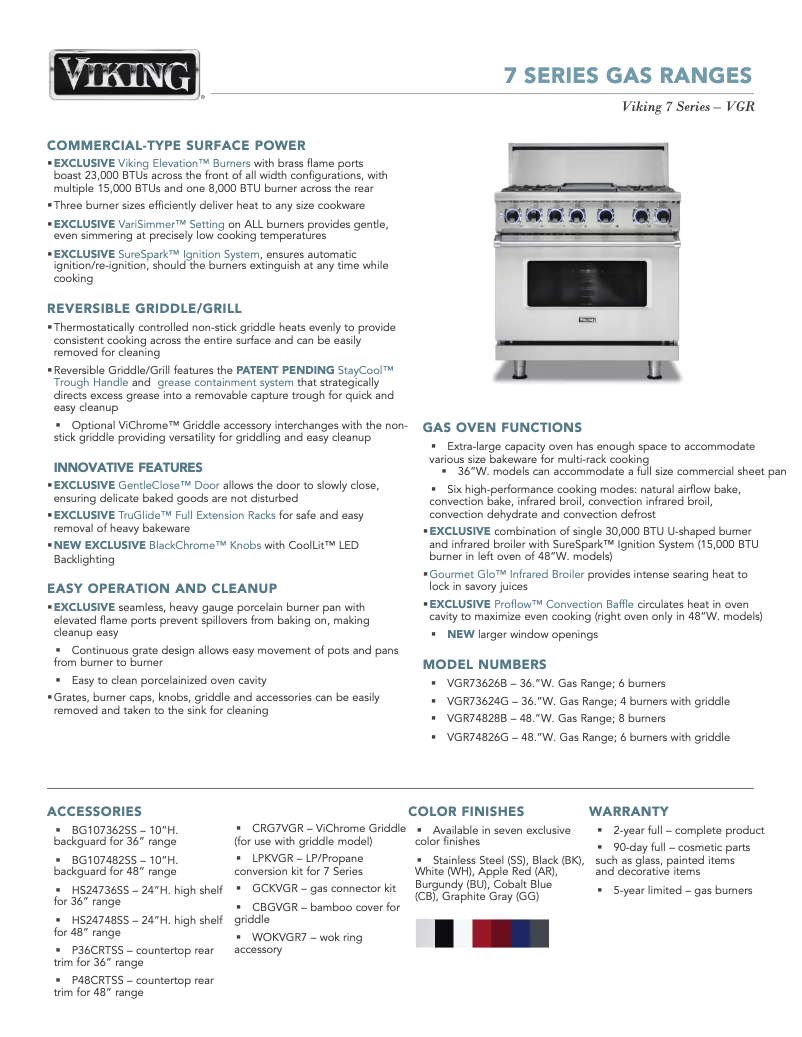 Página 1 del manual Ficha técnica Viking VDR74828BBORG