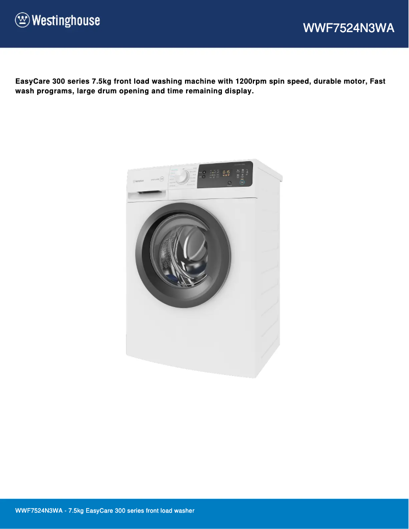 Página 1 del manual Ficha técnica Westinghouse WWF7524N3WA