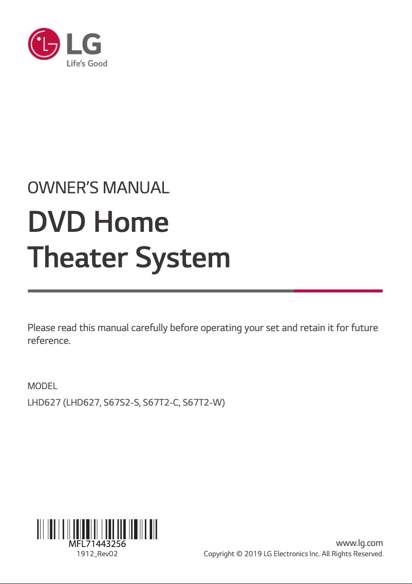 Page 1 de la notice Manuel utilisateur LG LHD627