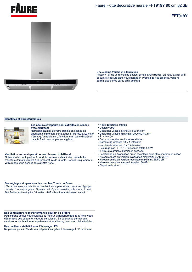 Page 1 de la notice Fiche technique Faure FFT919Y