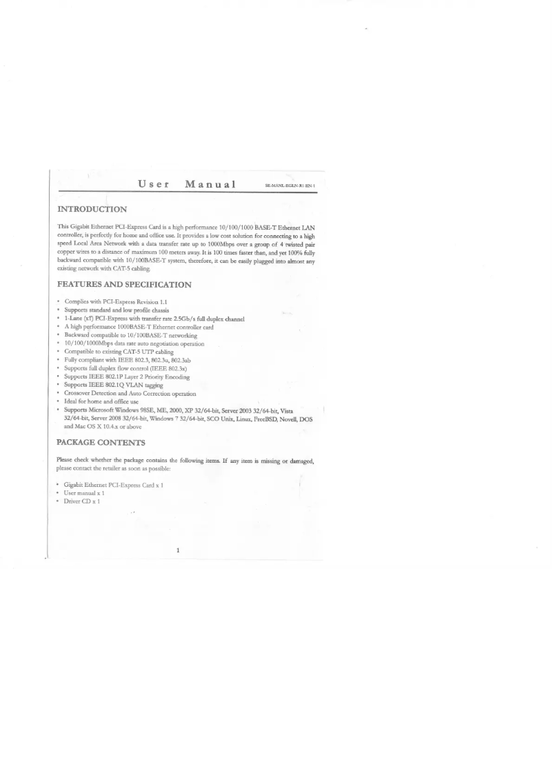 Page 1 de la notice Manuel utilisateur Syba SD-PEX24033