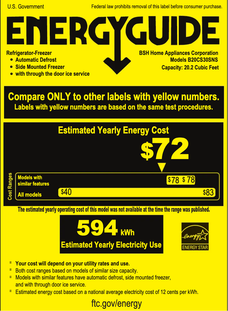 Page 1 de la notice Label énergétique Bosch B20CS30SNS