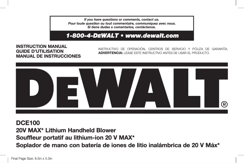 Page 1 de la notice Manuel utilisateur DeWalt DCE100