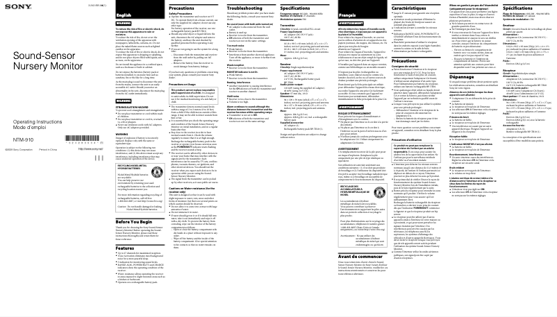 Page n°1 - Manuel utilisateur Sony NTM-910
