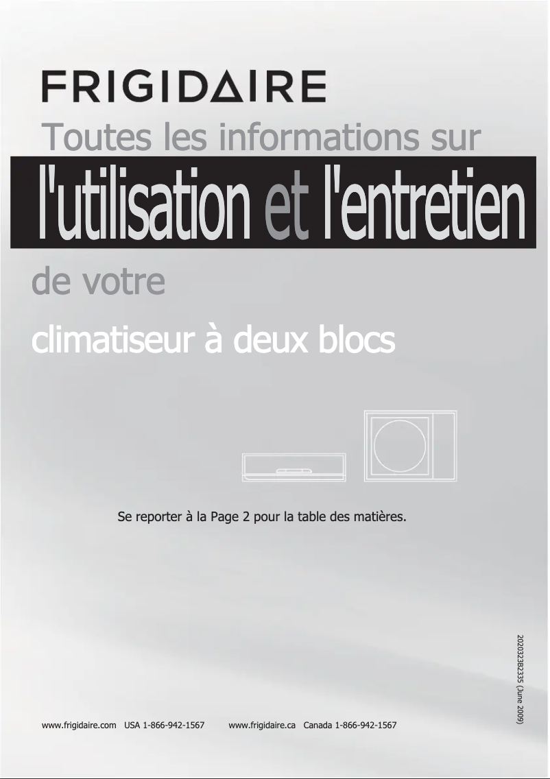Page 1 de la notice Manuel utilisateur Frigidaire FRS093LS1