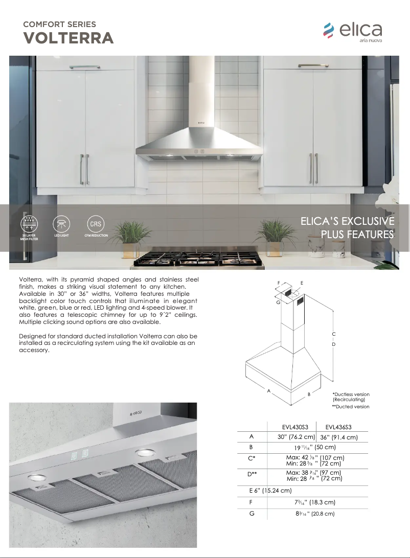 Page 1 de la notice Fiche technique Elica Volterra EVL430S2