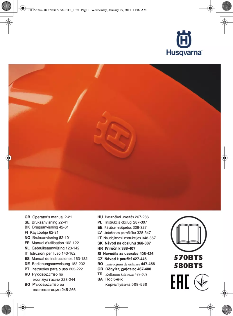 Page 1 of the manual User Manual Husqvarna 580BTS