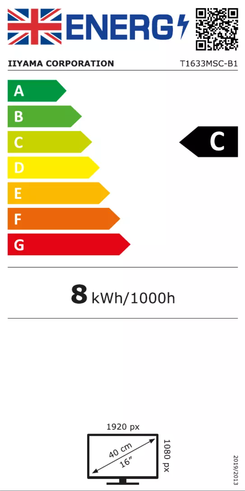 Page 1 de la notice Label énergétique Iiyama ProLite T1633MSC