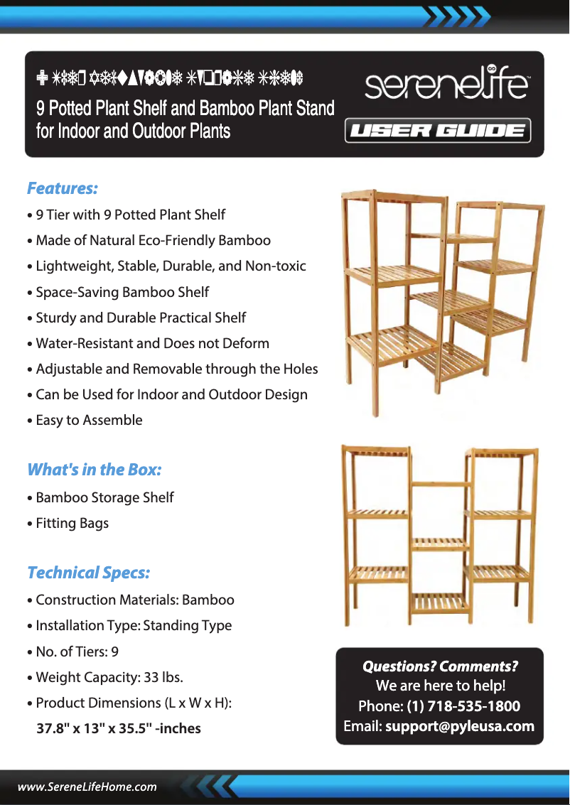 Page 1 de la notice Manuel utilisateur SereneLife SLADJSHV99