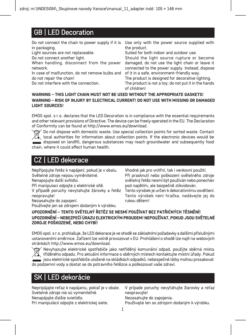 Page 1 de la notice Manuel utilisateur Emos DCPC07