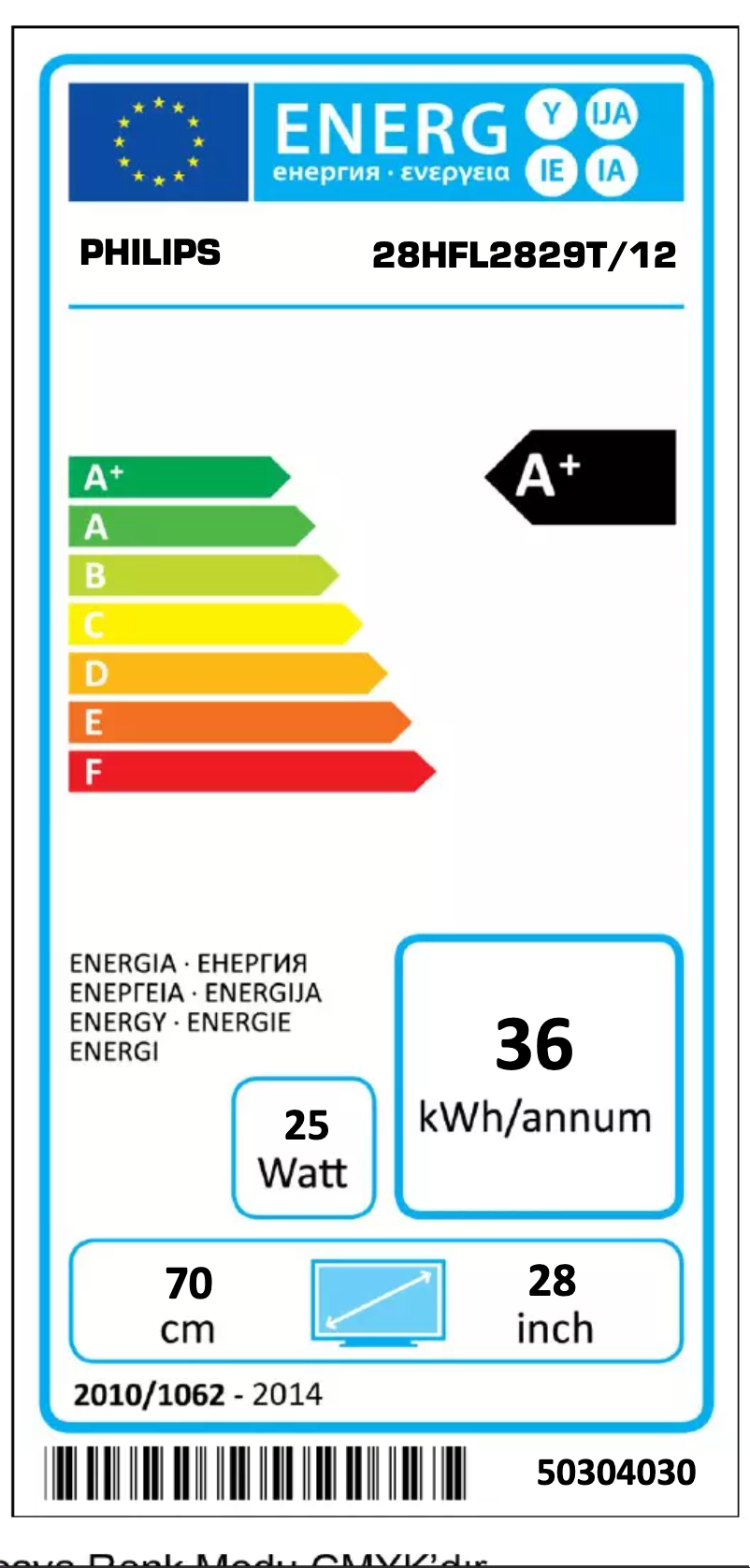 Page n°1 - Label énergétique Philips 28HFL2829T