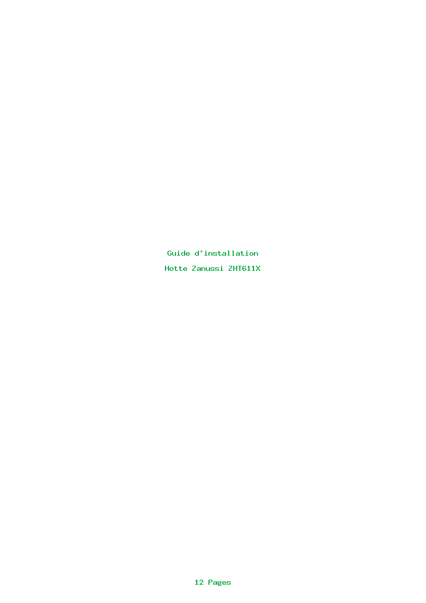 Page 1 de la notice Guide d'installation Zanussi ZHT611X