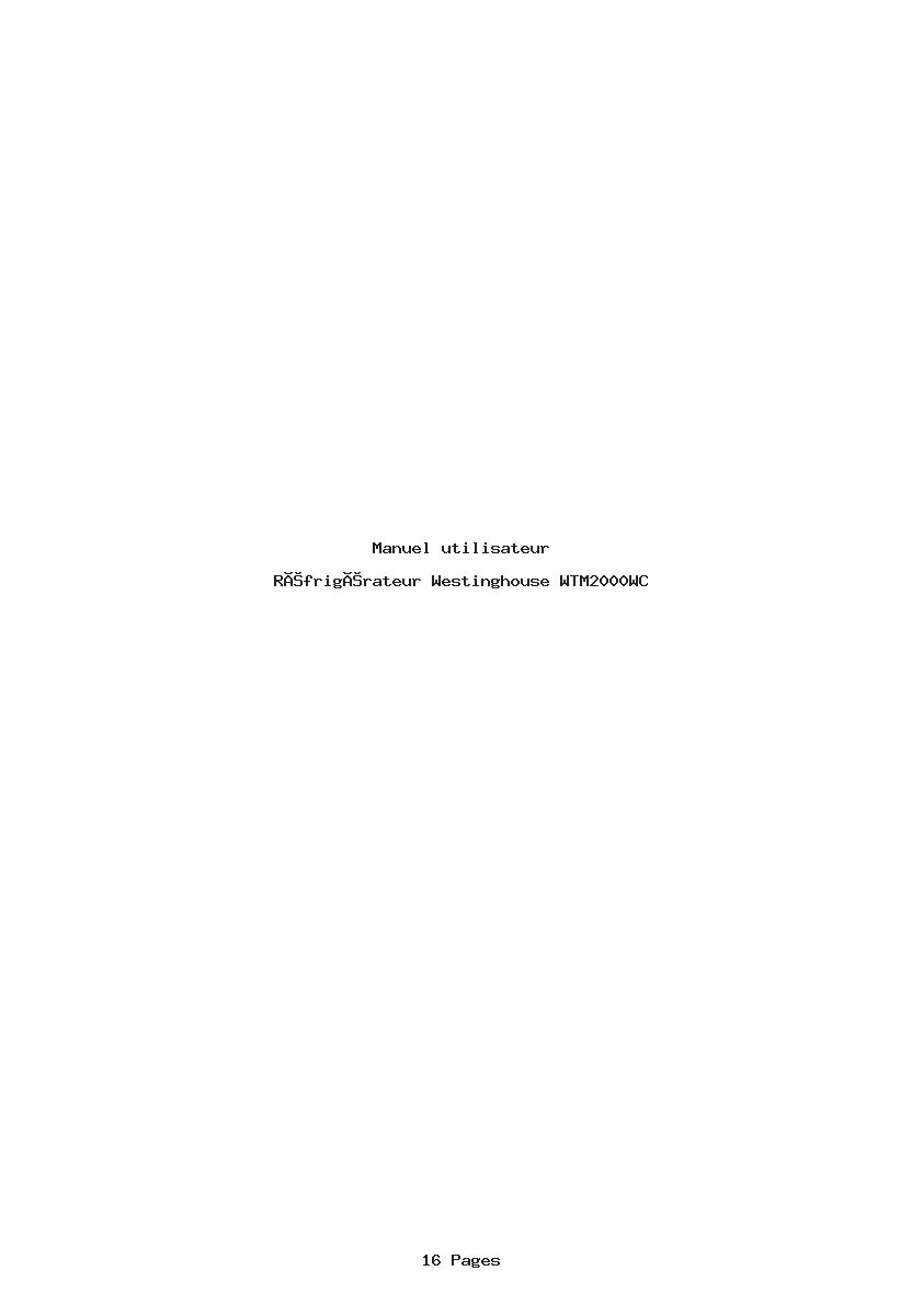 Page 1 de la notice Manuel utilisateur Westinghouse WTM2000WC