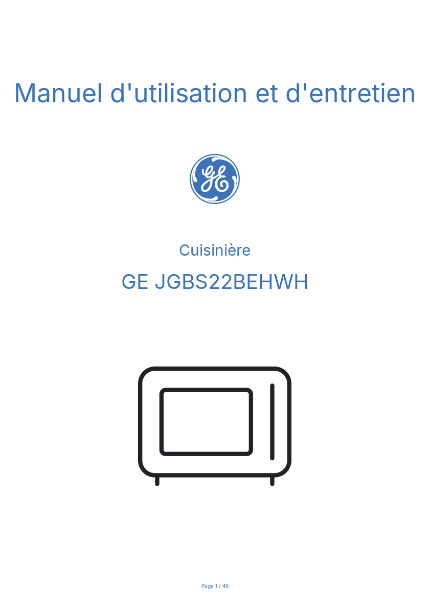 Page 1 de la notice Manuel d'utilisation et d'entretien GE JGBS22BEHWH