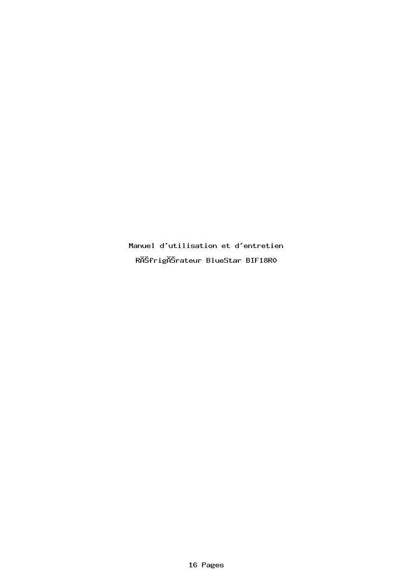 Page 1 de la notice Manuel d'utilisation et d'entretien BlueStar BIF18R0