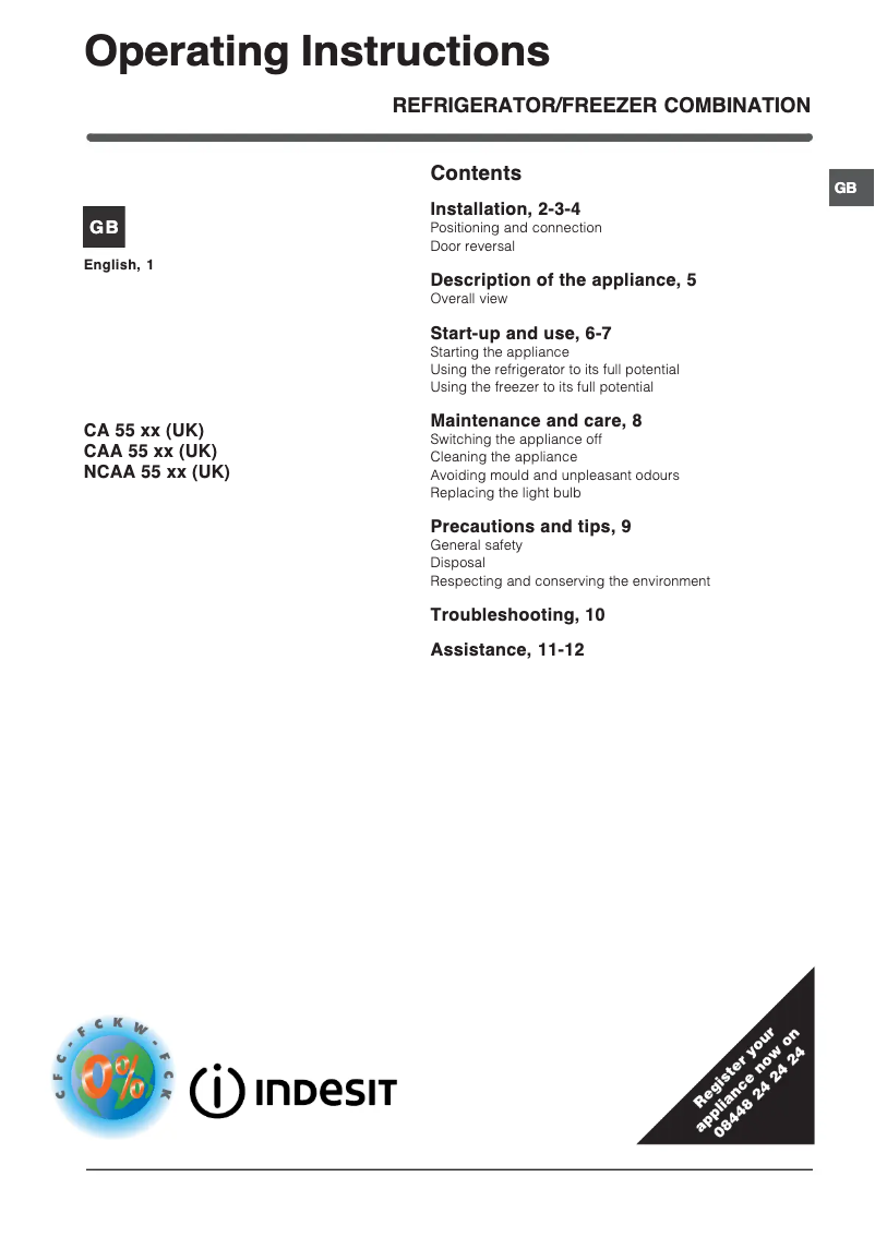 Página 1 del manual Manual de usuario Indesit CAA 55 S (UK)