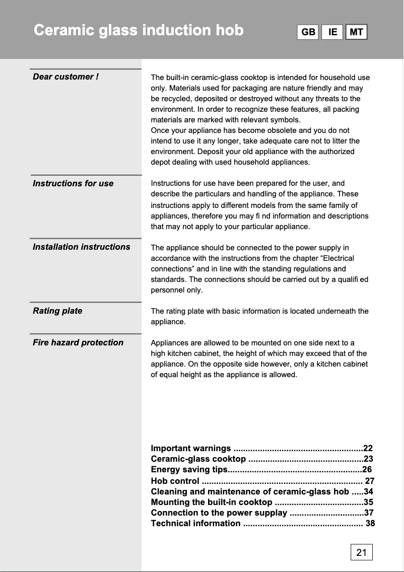 Page 1 de la notice Manuel utilisateur Gorenje EIT 695 C