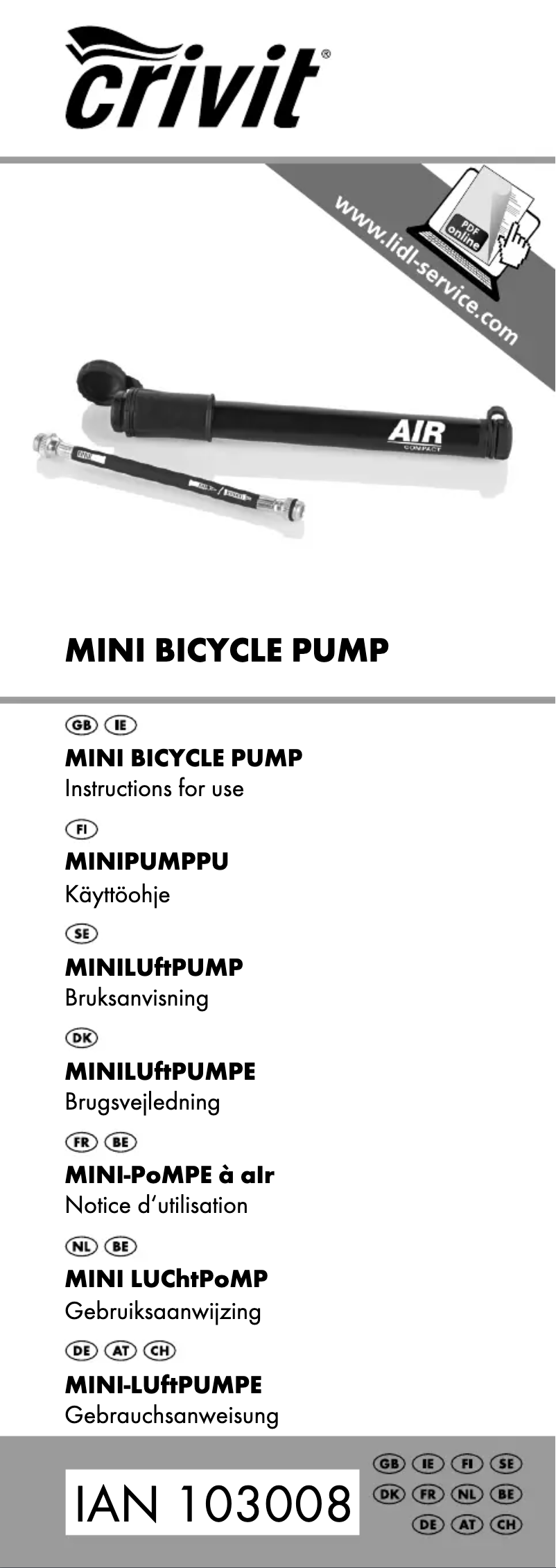 Page 1 de la notice Manuel utilisateur Crivit IAN 103008