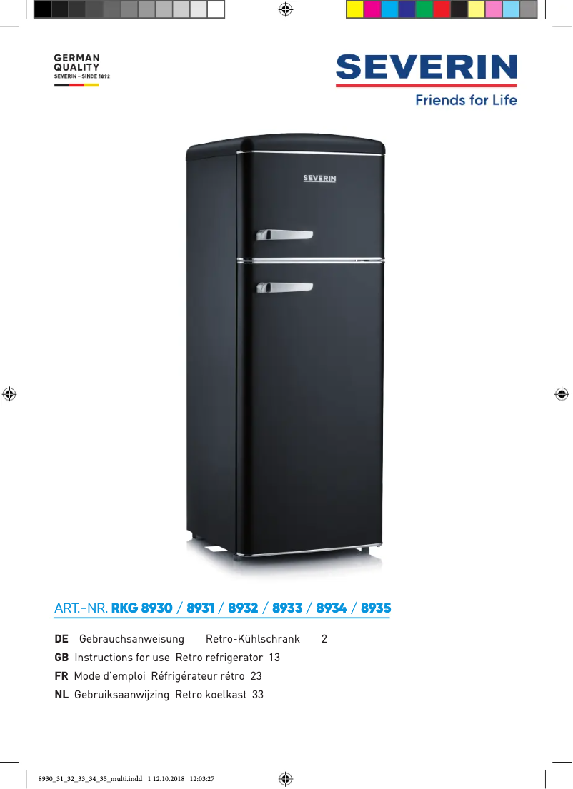 Page 1 de la notice Manuel utilisateur Severin RKS 8830 Retro