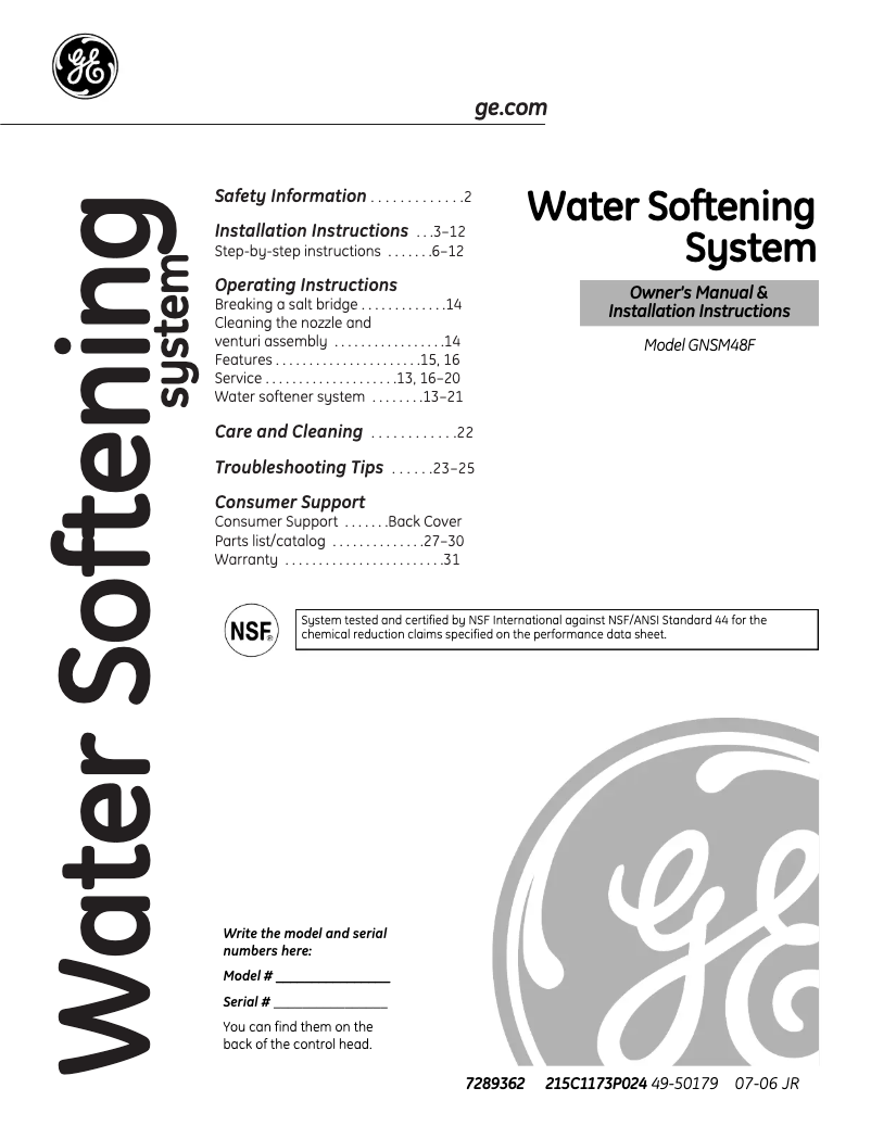 Página 1 del manual Manual de usuario GE GNSM48F