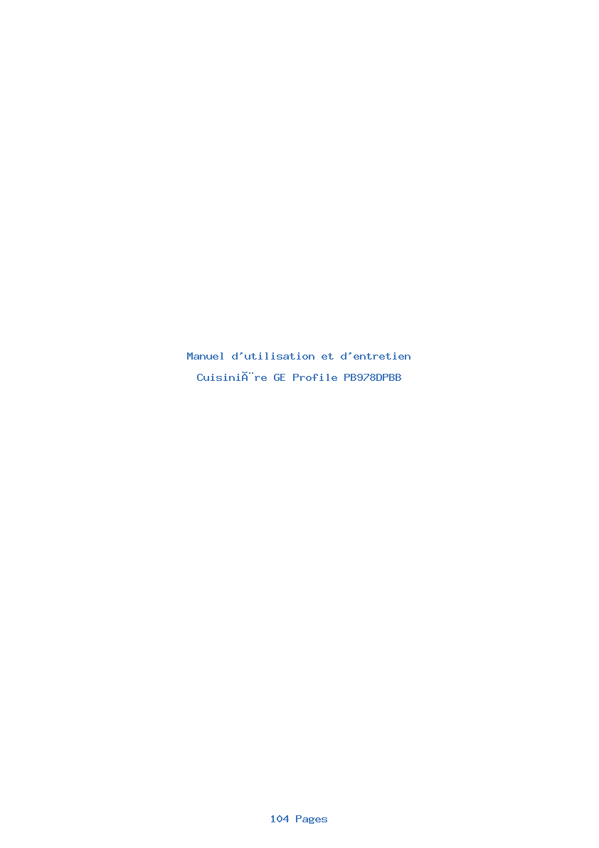 Page 1 de la notice Manuel d'utilisation et d'entretien GE Profile PB978DPBB