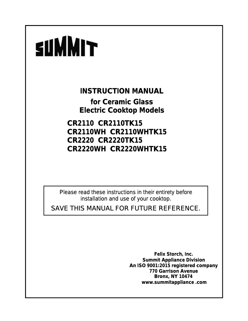 Page 1 de la notice Manuel utilisateur Summit CR2220WHTK15