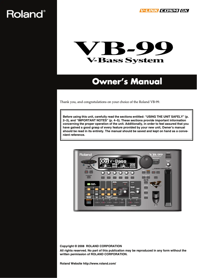 Page 1 de la notice Manuel utilisateur Roland VB-99