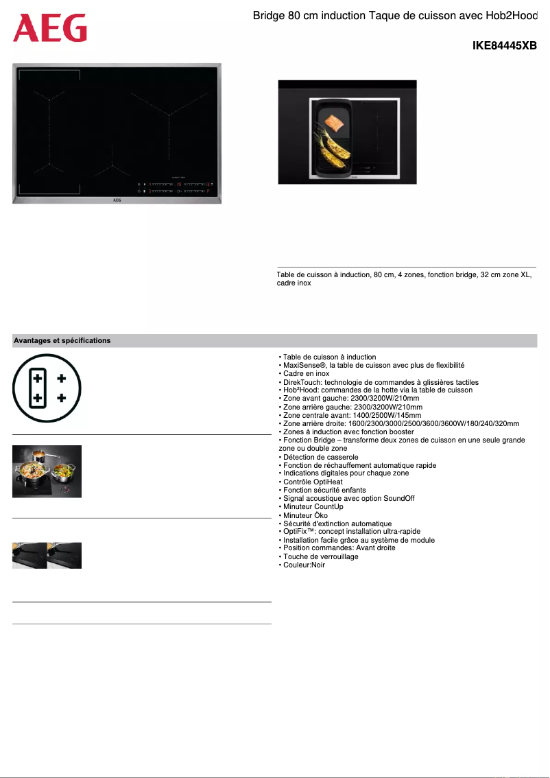Page 1 de la notice Fiche technique AEG IKE84445XB