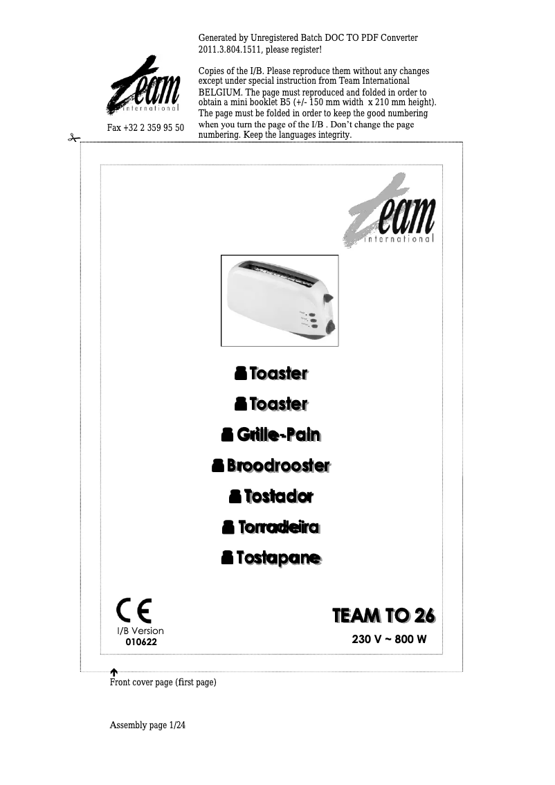 Page 1 de la notice Manuel utilisateur Team TO 26