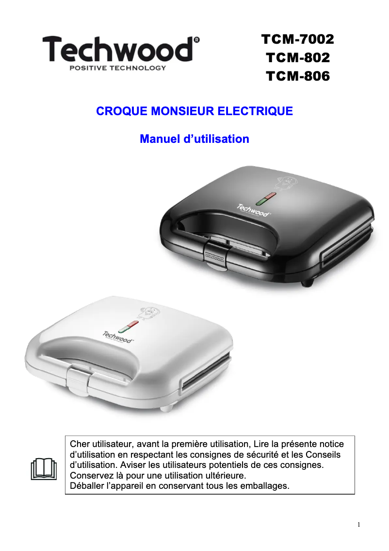 Page 1 de la notice Manuel utilisateur Techwood TGCI-815