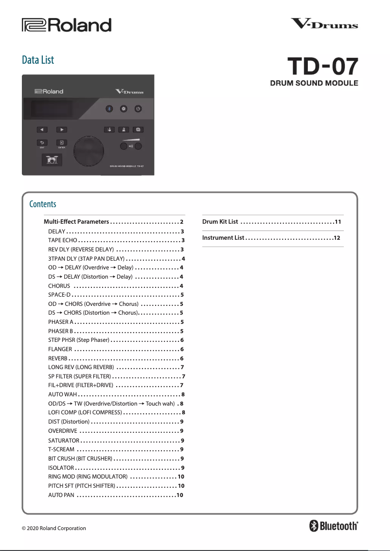 Page 1 de la notice Fiche technique Roland TD-07KVX