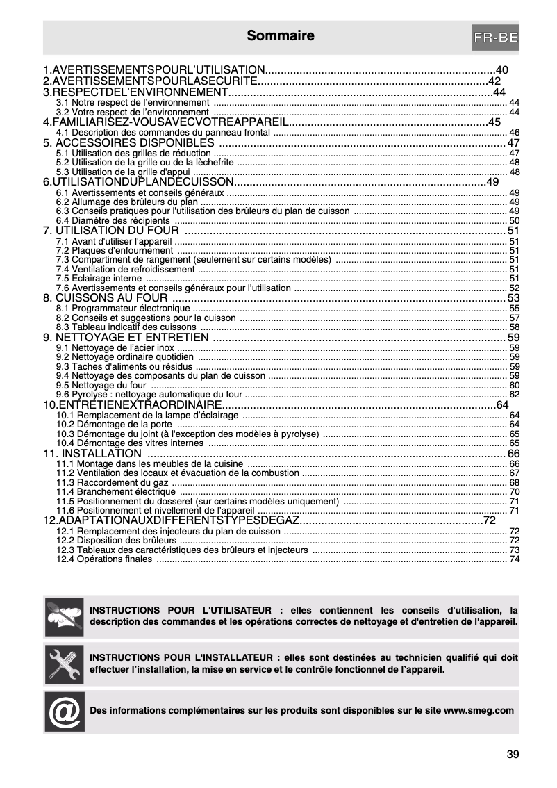 Page 1 de la notice Manuel utilisateur Smeg C7GPX8