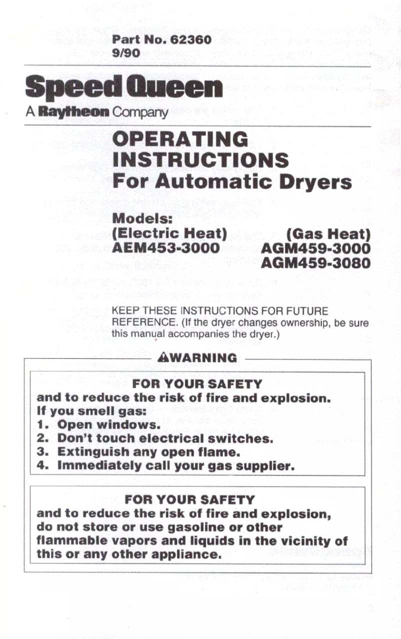 Página 1 del manual Manual de usuario Speed Queen AGM459W