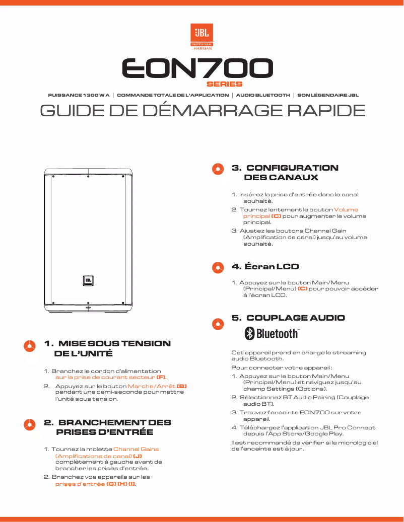 Page 1 de la notice Guide de démarrage rapide JBL EON710