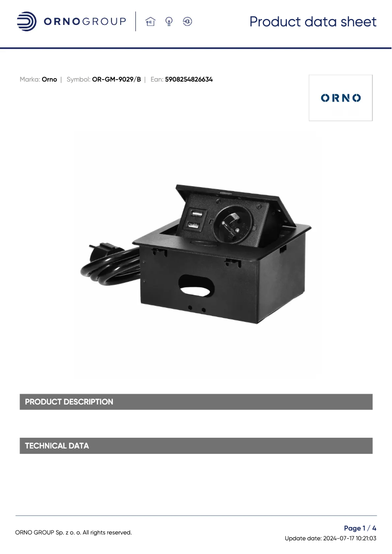 Page 1 de la notice Fiche technique ORNO OR-GM-9029