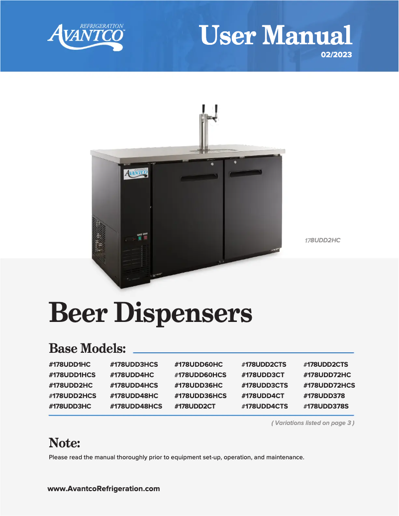 Page 1 de la notice Manuel utilisateur Avantco UDD-1-HC-S