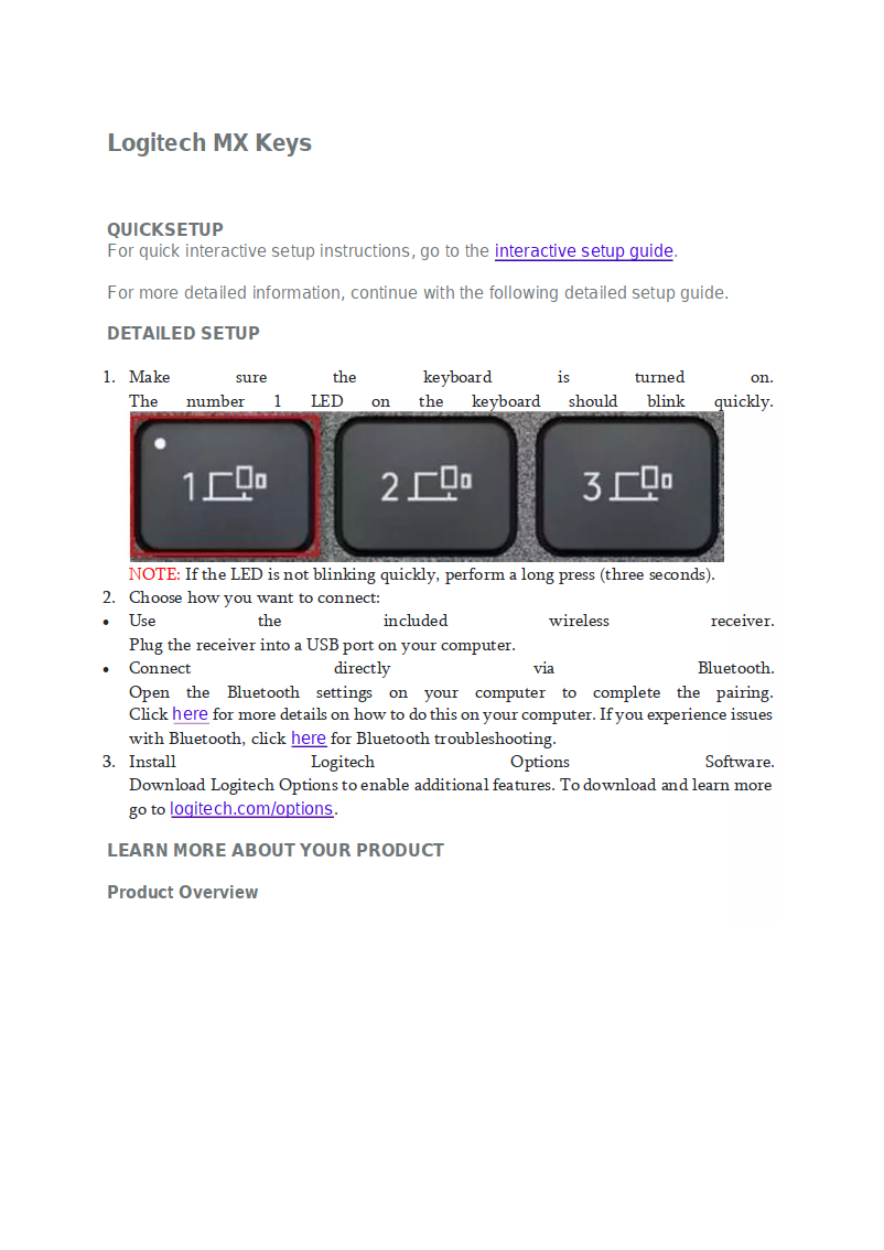 Page 1 de la notice Manuel utilisateur Logitech MX Keys