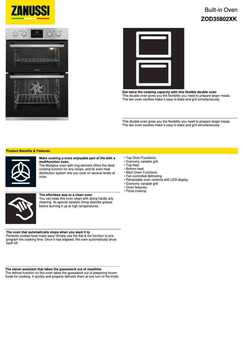 Página 1 del manual Ficha técnica Zanussi ZOD35802XK