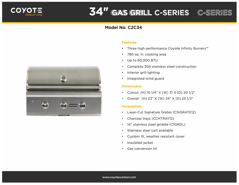 Page 1 de la notice Fiche technique Coyote C2C34LP