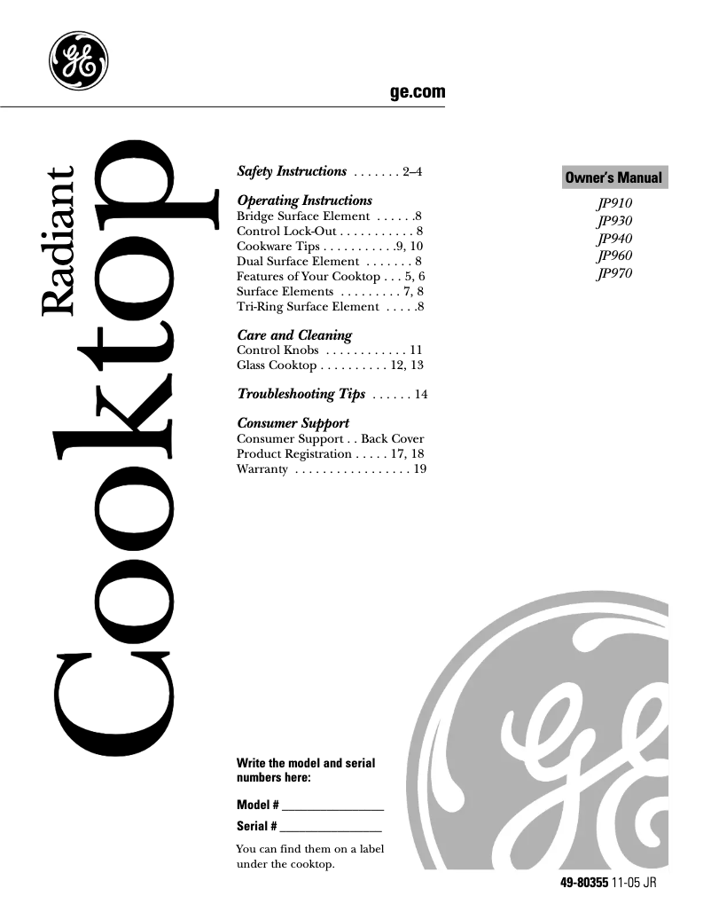 Page n°1 - Manuel d'utilisation et d'entretien GE Profile JP930KKCC