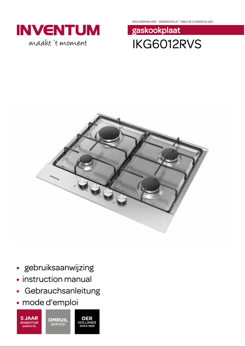 Page 1 de la notice Manuel utilisateur Inventum IKG6021RVS