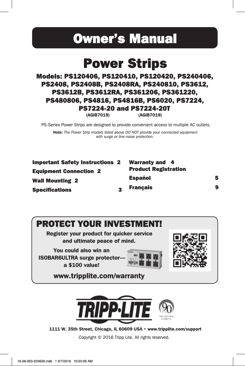 Page 1 de la notice Manuel utilisateur Tripp Lite PS4816B